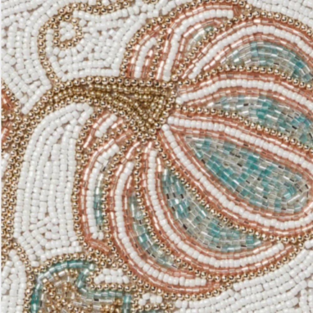 Rachel Zoe Beaded Pumpkin Placemat Centerpiece Leaf Vines Blue Gold Fall Decor - Picture 2 of 12